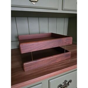 Mid Century Wooden Desk Organizer / Letter Tray – Two Tier Modernist Design